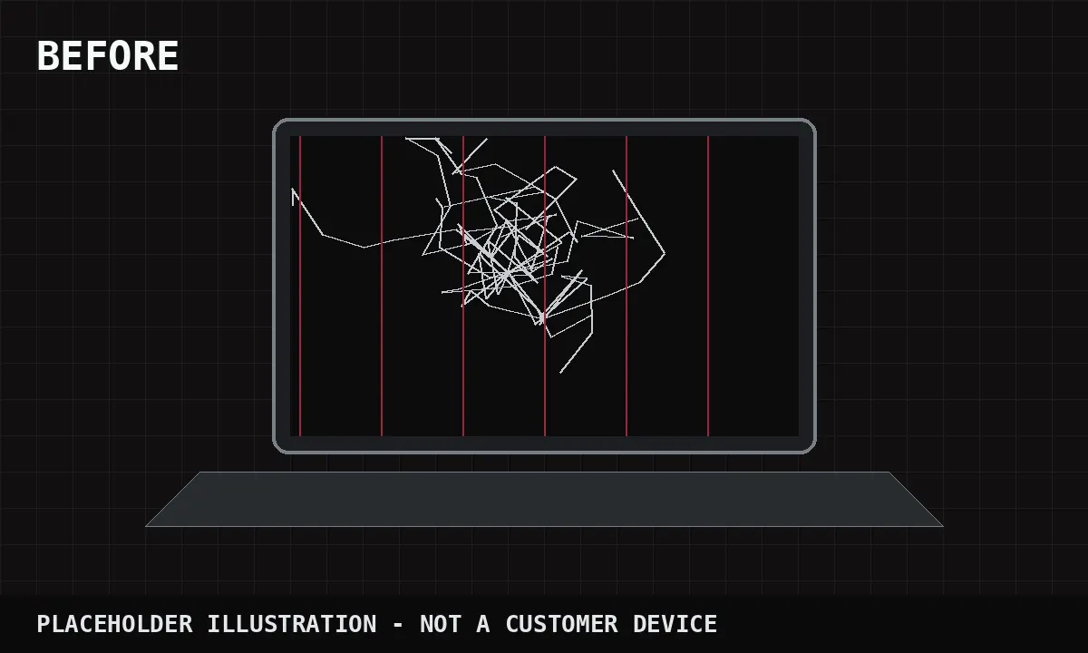 Placeholder illustration of a laptop with a cracked screen (before)
